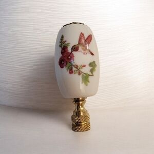Hummingbird Lamp Finial Porcelain & Brass